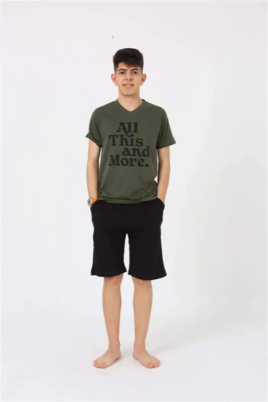 Angelino Men's Young Waiter Boy Short Sleeve Khaki Knitted Shorts Pajamas Set 20377 - 4
