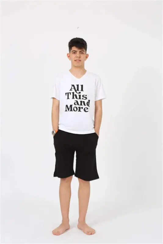 Angelino Men's Young Waiter Boy Short Sleeve White Knitted Shorts Pajamas Set 20377 - 10