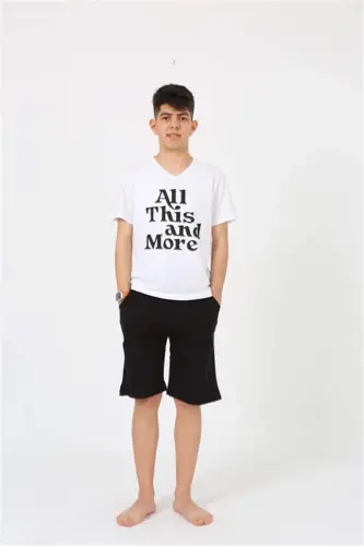 Angelino Men's Young Waiter Boy Short Sleeve White Knitted Shorts Pajamas Set 20377 - 7