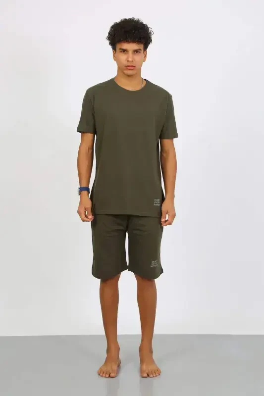 Angelino Мужской Хлопковый Лакост Комплект Капри Пижама Хаки 6872 - 3