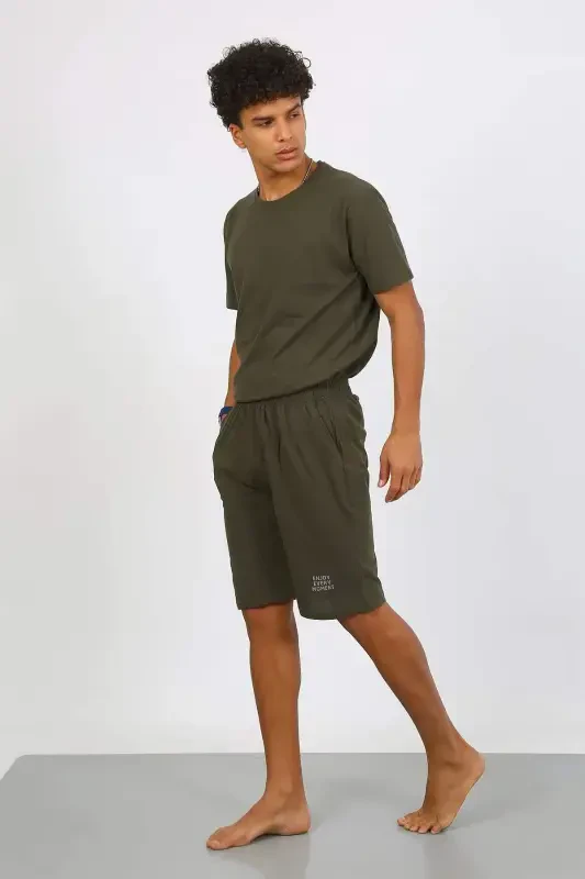 Angelino Мужской Хлопковый Лакост Комплект Капри Пижама Хаки 6872 - 4