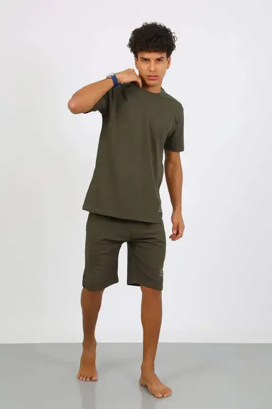 Angelino Мужской Хлопковый Лакост Комплект Капри Пижама Хаки 6872 - 5