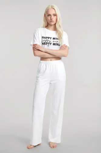 Angelino Nakshli Crop T-Shirt va Shim to'plami Oq - 2