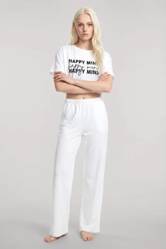 Angelino Nakshli Crop T-Shirt va Shim to'plami Oq - 2