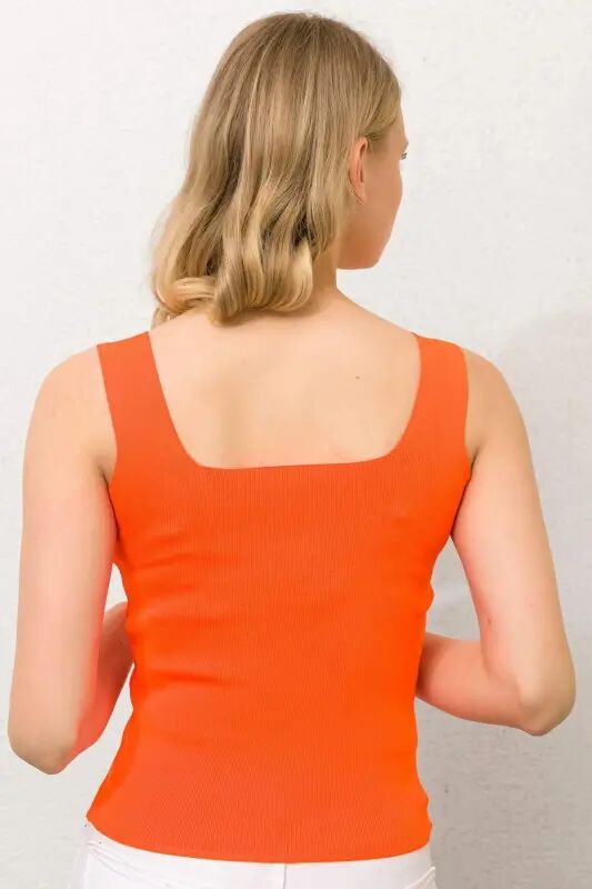 Angelino Orange Square Neck Strappy Crop Top Knitwear - 7