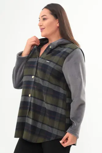 Angelino Plaid Pattern Snap Button Detailed Pocket Detailed Khaki Coat - 3