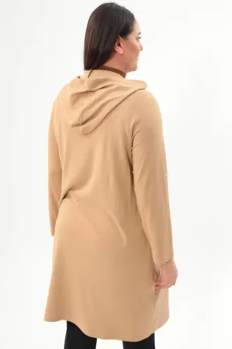 Angelino Plus Size Argyle Patterned Zippered Beige Coat - 5