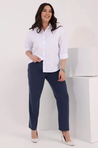 Angelino Plus Size Back Horse Embroidery Detailed Oversize White Shirt - 4