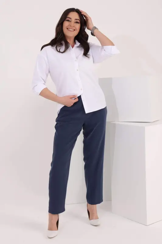 Angelino Plus Size Back Horse Embroidery Detailed Oversize White Shirt - 6