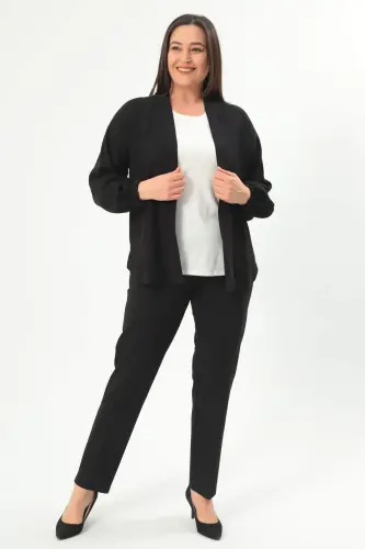 Angelino Plus Size Back Stone Printed Oversize Black Jacket - 1