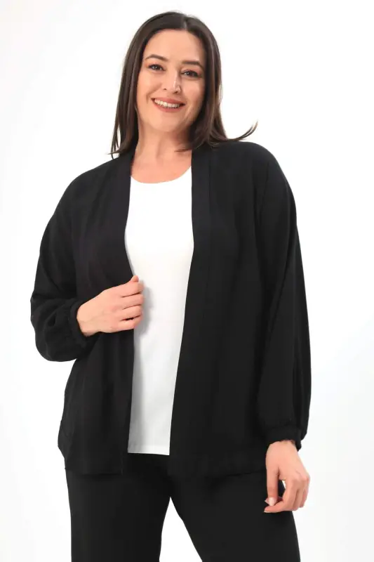 Angelino Plus Size Back Stone Printed Oversize Black Jacket - 3