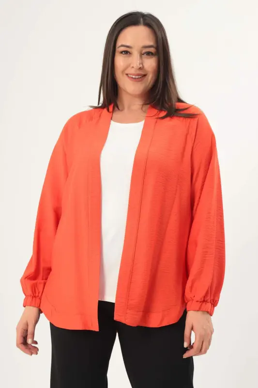 Angelino Plus Size Back Stone Printed Oversize Orange Jacket - 1