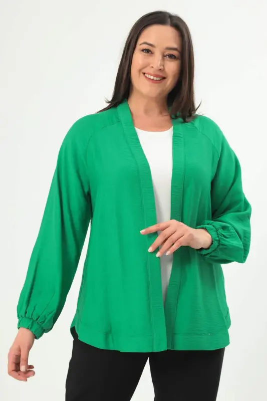 Angelino Plus Size Back Stone Printed Oversized Green Jacket - 1