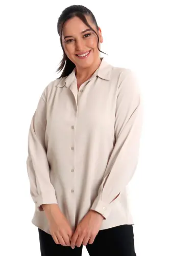 Angelino Plus Size Basic Beige Shirt - 1