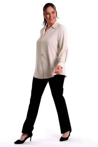 Angelino Plus Size Basic Beige Shirt - BÜYÜKBEDENIZ (1)