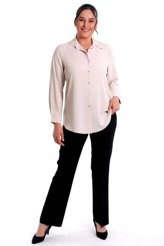 Angelino Plus Size Basic Beige Shirt - 3