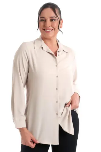 Angelino Plus Size Basic Beige Shirt - 4