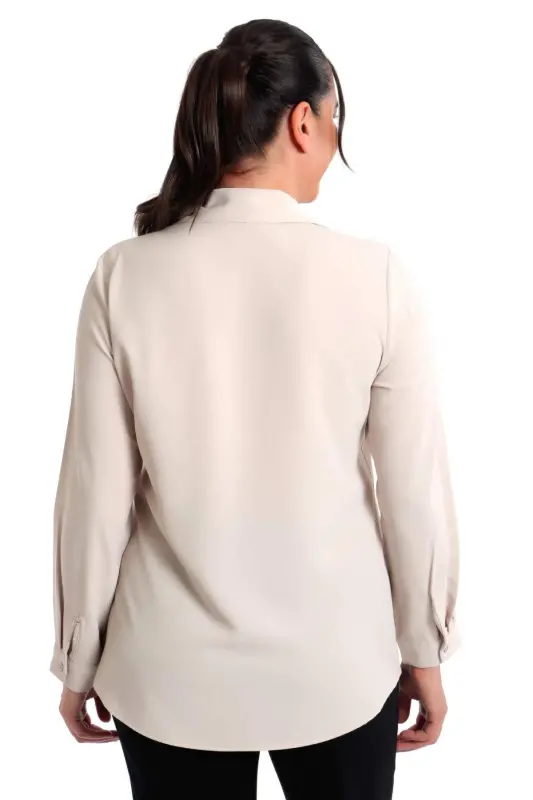 Angelino Plus Size Basic Beige Shirt - 5