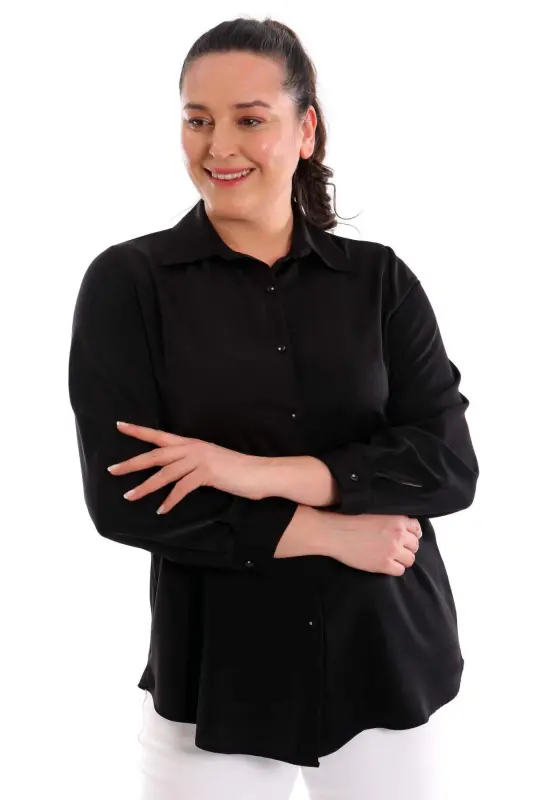 Angelino Plus Size Basic Black Shirt - 2