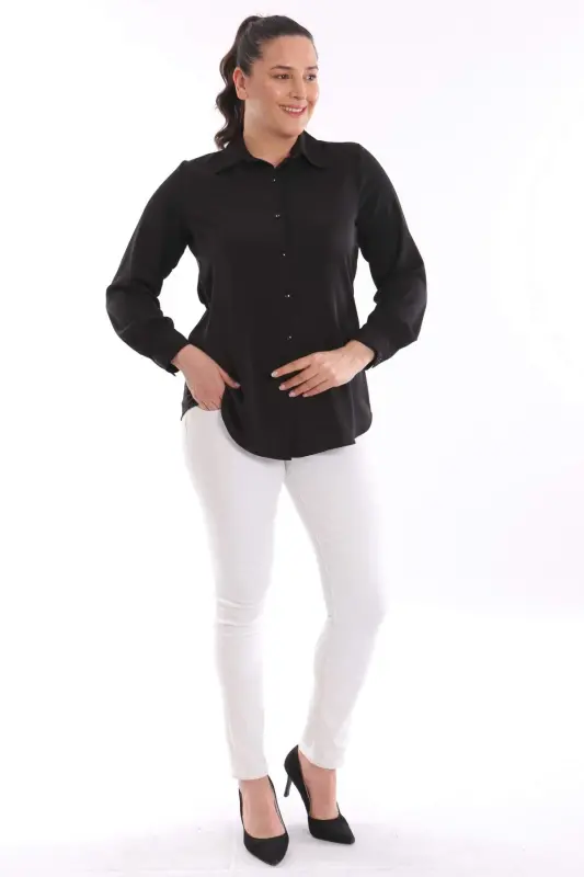 Angelino Plus Size Basic Black Shirt - 3