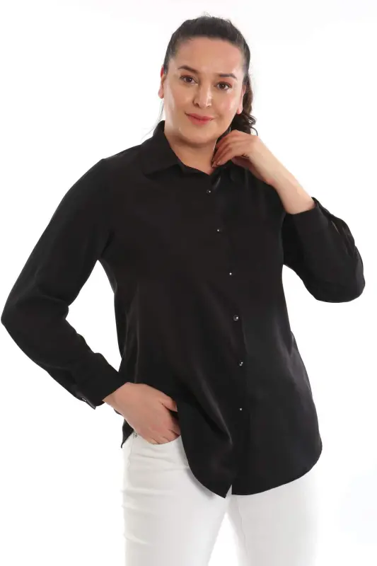 Angelino Plus Size Basic Black Shirt - 3