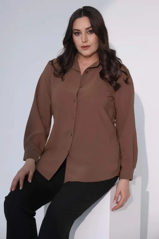Angelino Plus Size Basic Brown Shirt - 1