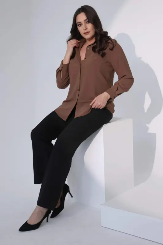 Angelino Plus Size Basic Brown Shirt - 2
