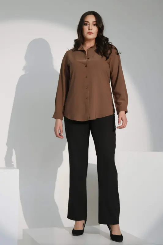 Angelino Plus Size Basic Brown Shirt - 3