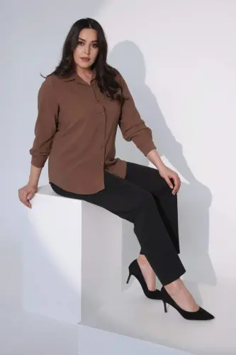 Angelino Plus Size Basic Brown Shirt - 5