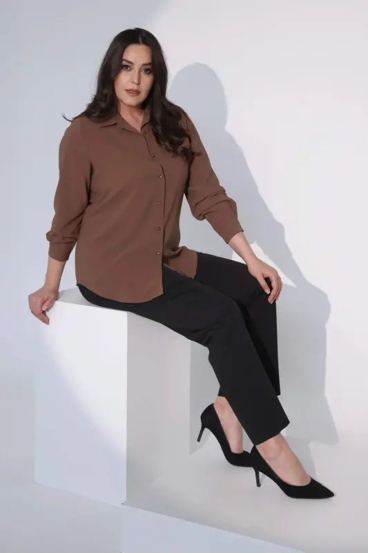 Angelino Plus Size Basic Brown Shirt - 5