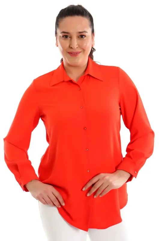 Angelino Plus Size Basic Coral Shirt - BÜYÜKBEDENIZ