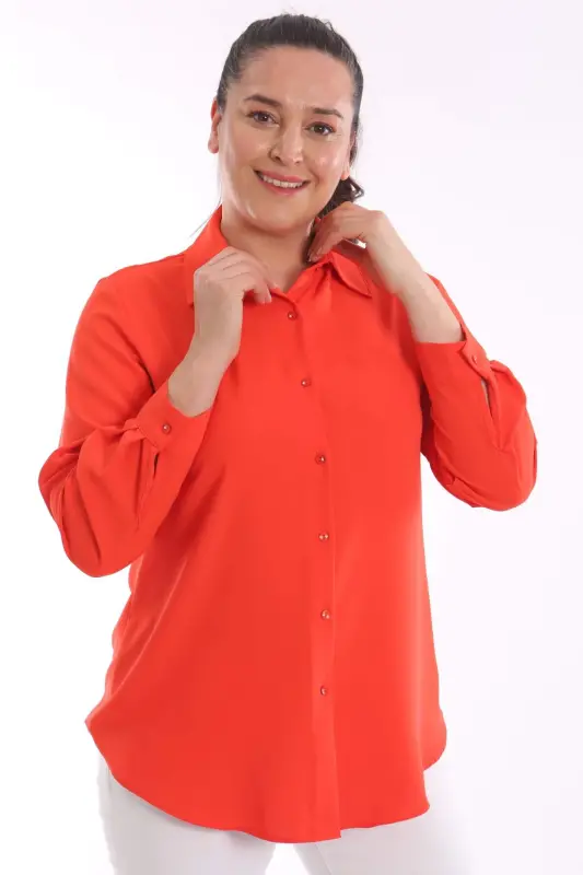 Angelino Plus Size Basic Coral Shirt - 3