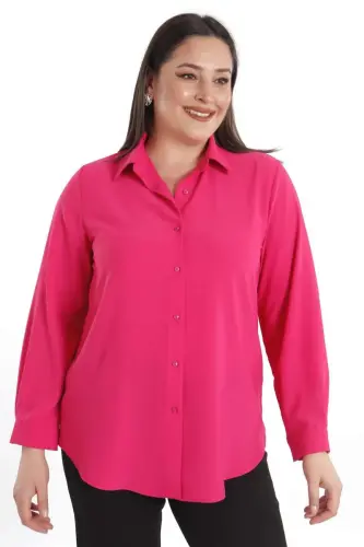 Angelino Plus Size Basic Fuchsia Shirt - 4