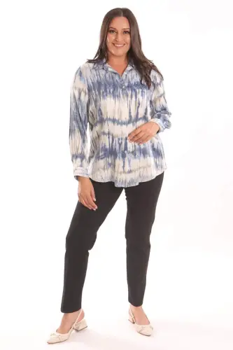 Angelino Plus Size Batik Pattern Blue Shirt - 2