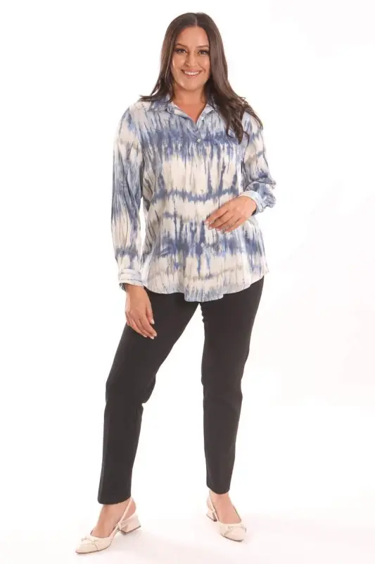 Angelino Plus Size Batik Pattern Blue Shirt - 2