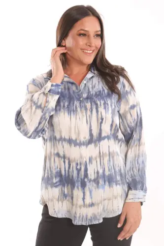 Angelino Plus Size Batik Pattern Blue Shirt - 3