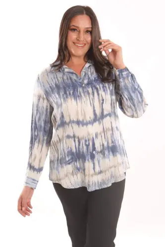 Angelino Plus Size Batik Pattern Blue Shirt - 4