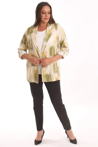 Angelino Plus Size Batik Pattern Crossover Collar Khaki Jacket - 4