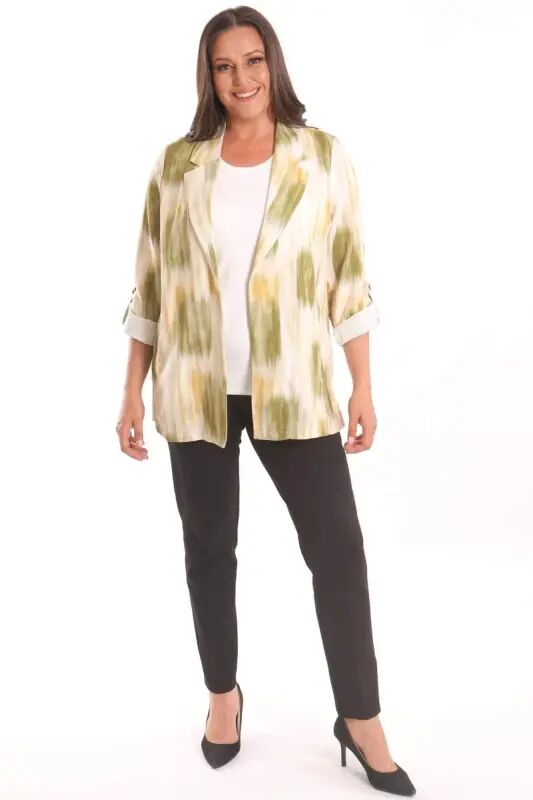Angelino Plus Size Batik Pattern Crossover Collar Khaki Jacket - 2