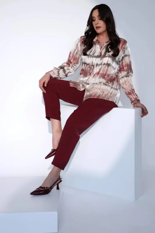 Angelino Plus Size Batik Pattern Powder Shirt - 8