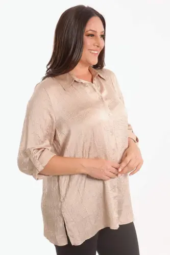 Angelino Plus Size Beige Crushed Satin Shirt - 3