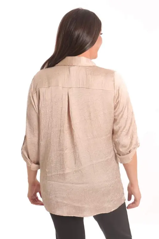 Angelino Plus Size Beige Crushed Satin Shirt - 5