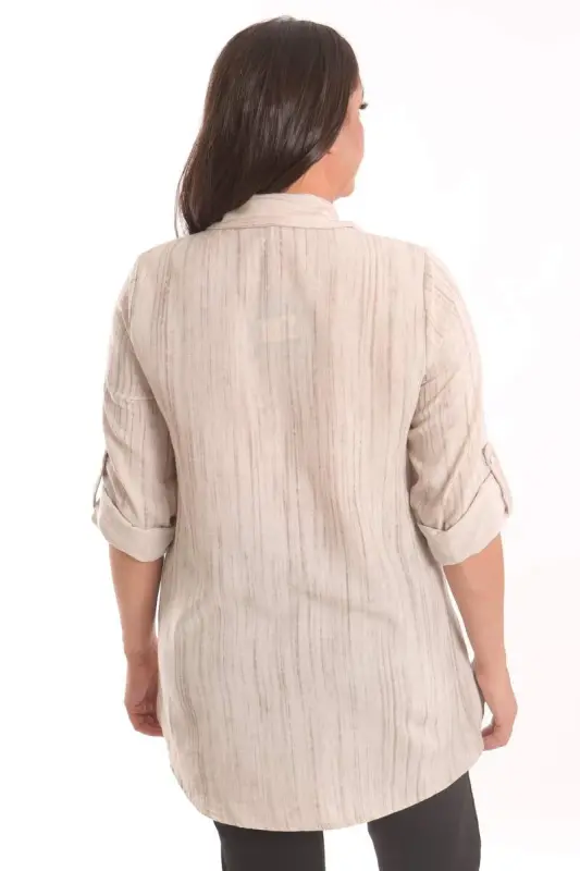 Angelino Plus Size Beige Stone Printed Allerli Shirt - 5