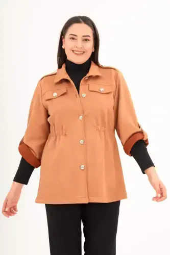Angelino Plus Size Belted Pocket Detailed Brick Trench Coat - 1
