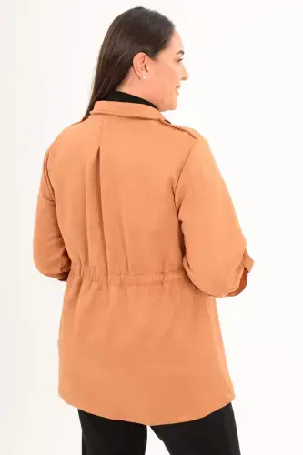 Angelino Plus Size Belted Pocket Detailed Brick Trench Coat - 5