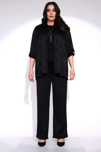 Angelino Plus Size Black Elastic Waist Pants - 1