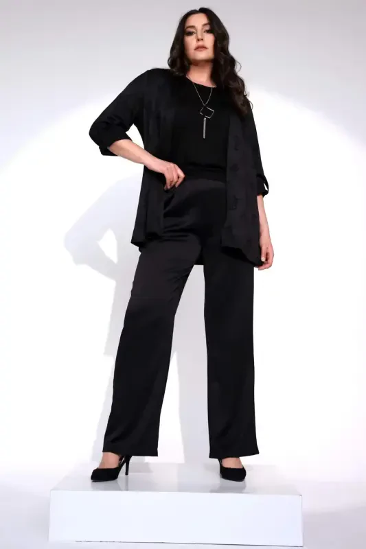 Angelino Plus Size Black Elastic Waist Pants - 2