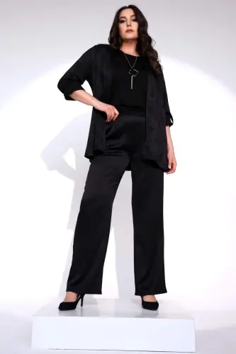 Angelino Plus Size Black Elastic Waist Trousers - BÜYÜKBEDENIZ (1)