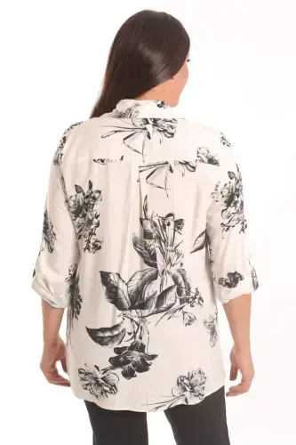 Angelino Plus Size Black Floral Patterned Viscose Shirt - 5