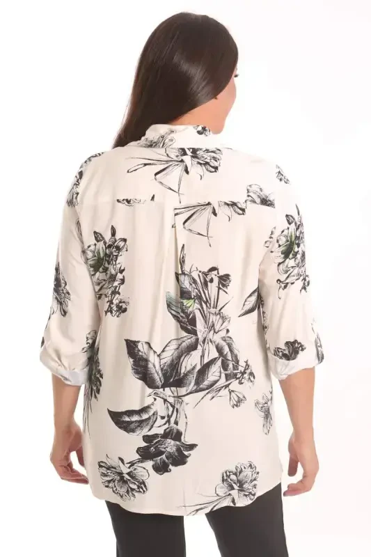 Angelino Plus Size Black Floral Patterned Viscose Shirt - 5